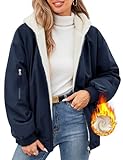 Vancavoo Winterjacke Damen Warm Fleece Gefütterter Wintermantel Winter Winterparka Kurz Mantel Puffer Jacke Kapuzenpullover mit Kapuze für Teenager Mädchen,Marineblau,L