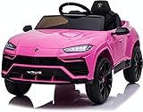 FINOOS Lambo Urus Elektroauto für Kinder, Originallizenz, Batterie, vertikal öffnende Türen, 2 Motoren, 12-V-Batterie, 2,4-GHz-Fernsteuerung, 1 bis 4 Jahre (Rosa)