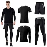 Holure Kompressionsanzug Herrenanzug Trainingsanzug 4-teiliges Herren atmungsaktives Sportswear Laufanzug Kurzarmhemd Kompressionshemden Halbhose Strumpfhose Schwarz-M