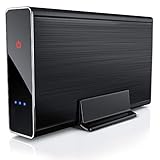CSL - USB 3.0 Festplattengehäuse 3,5 Zoll extern - gebürstetes Aluminium - für SSD und HDD - SATA - UASP - Super Speed 5 Gbit s - Plug and Play - Hot-Plug - mit Netzteil - schwarz eloxiert