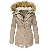 Generisch Winterparka Damen Warm Winter Jacken Jacke mit Teddyfutter Mädchen Kurzmantel Übergang Mango Long Jacket Women Leichtsteppmantel Wintermantel Beige S