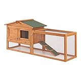 [en.casa] Kaninchenstall Oberursel 68 x 156 x 52 cm Kleintiergehege Hasenstall zweistöckig Freilauf mit Bitumendach Tannenholz
