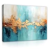 WallArena - Leinwand Bilder - Küche Abstrakt Kunst Gold Blau - 60x40 cm Leinwandbilder - Bild auf leinwand - Wandbild XXL groß Wandbilder für Wohnzimmer Schlafzimmer Wohnzimmerbilder Modern