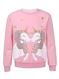TiaoBug Mädchen Sweatshirt Langarm Pullover Pulli Shirt mit Pailletten Einhörner Aufdruck Warme Oberteile Kinder Prinzessin Winter Herbst Outfits gr. 98-152 Pink Pferd 134-140