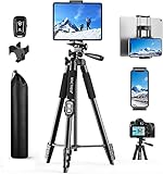Handy Stativ, 2024 Upgrade 165cm / 65' Kamera Stativ für Smartphone iPad, 360° Drehung Tragbar Tripod mit Fernauslöser Kompatibel für Tablet, Alle Handy, iPhone, Samsung, Camera, Gopro