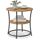 VASAGLE Beistelltisch, Couchtisch rund, Sofatisch, 2 Ablagen, Wohnzimmer, Schlafzimmer, einfacher Aufbau, Stahlrahmen, Industrie-Design, walnussbraun-tintenschwarz LET056B41