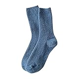 Frauen- und Winter-Normallack-mehrfarbige verdickte warme Socken-beiläufige Midtube-Socken Socken Frottee (Blue, One Size)