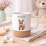 hellomini Personalisierte Tasse mit Korkboden für Kinder, Kindertasse mit Wunschdruck, Kinderbecher mit Namen, Geschenk zum Geburtstag, (Eichhörnchen)