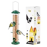 iBorn Vogelfutterspender,futterspender wildvögel Metall,Grün futterhaus für vögel,Wildvogel-Futterstaton zum Aufhängen,Grün 14 Zoll 6Ports