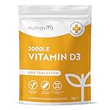 Vitamin D3 2000 I.E - 400 Tabletten (1+ Jahr) - Vegetarisch - Hochdosiert Sonnenvitamin für Immunsystem, Knochen, Zähne & Muskeln - Vitamin D Hochdosiert - Laborgeprüft Cholecalciferol - Nutravita
