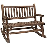 Outsunny Schaukelbank aus Holz, Gartenbank mit Armlehne, Schwingbank, 2 Sitzer Holzbank für Garten, Balkon, bis 250 kg belastbar, Verkohlt, 112 x 96 x 93 cm
