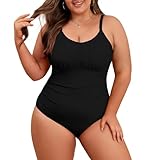 Century Star Badeanzug Damen Große Größe Badeanzug Damen Bauchweg Badeanzüge für Damen Vertikale und horizontale verstellbare Schultergurte Bademode Damen Schwarz XL