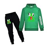 shumintaojin Kapuzenpullover für Jungen, 2-teilig, Pullover, Sweatshirt, Anzug, Mädchen, Schule, lässig, Neuheit, Trainingsanzug, Cartoon-Kleidung, Grün , 6-7 Jahre