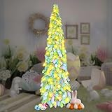 152 cm Künstlicher Weihnachtsbaum für Ostern, LED Lichterbaum Bleistift Weihnachtsbaum mit Warmweißen LED-Leuchten und 20 Ostereiern, Künstliche Wunschbaum Ostern Bäume Deko Party Dekoration (A)