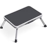 KINGRACK Tritthocker, Trittstuhl, zusammenklappbar, einstufige Leiter mit Rutschfester Gummimatte, Leichter Stahl, für bis zu 150 kg, Grau