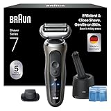 Braun Series 7 Elektrorasierer Herren, Rasierapparat mit 60 Min. Akkulaufzeit, 4in1 SmartCare Reinigungsstation, +1 Aufsatz, Kabelloser Nass- und Trockenrasierer, Wasserdicht, 72-C7200cc, Gold