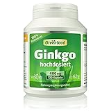 Ginkgo Biloba, 400 mg reiner Blattextrakt, extra hochdosiert (25% Flavone), 120 Kapseln - OHNE künstliche Zusätze. Ohne Gentechnik. Vegan.