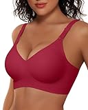 Vertvie Nahtlos Bügelloser BH Vorne Verstellbarer Träger Soft Seamless BH Damen Ohne Bügel Push Up Bra Große Brüste Guter Halt Bralette Bequem Schlaf Tshirt(Rot,XL)