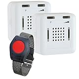 ELDAT Senioren Sicherheitspaket 3: Hausnotruf mit wasserdichtem Notrufarmband und Zwei Funk Empfängern für die häusliche Pflege; Notrufsystem: 2X Rufmelder und SOS Notruf Armband; Pflegeruf Set