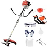 Freischneider Benzin, 52cc 2-Takt Rasentrimmer Benzin, Klinge mit 27 cm Durchmesser, 2.2KW 8500rpm, ergonomischer Zweihandgriff, 2in1 Multitool Profi Motorsense Benzin