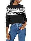 Amazon Essentials Damen Soft-Touch-Pullover mit Rundhalsausschnitt und Fair-Isle-Muster, Schwarz Norweger, XL
