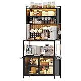 Lvifur LED Küchenschrank Buffetschrank Sideboard mit Steckdose, Smart Vorratsschrank RGB 3 Farben Dimmbares Hochschrank Intelligente Sensorik Kommode USB Type-C Schwarz