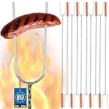 KOTARBAU® 10er Set Grillspieß 100 cm extra langer Spieß mit zwei Zinken für Lagerfeuer mit Holzgriff