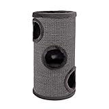 lionto Kratztonne aus Sisal mit Spielball & Plüschrand, Höhe 70 cm, Stabiler Kratzbaum für kleine & große Katzen, perfekte Krallenpflege & Beschäftigung, viele Versteckmöglichkeiten, Ø 36 cm, grau