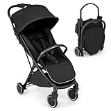 COSTWAY Kinderwagen klappbar, Reisebuggy mit Liegefunktion, Kinderbuggy tragbar mit verstellbarer Rückenlehne, Verdeck & Fußstütze, Babywagen mit Sicherheitsgurt bis 15 kg Belastbar, Schwarz