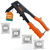 Meiwaltee Blindnietzange Set 4-in-1,Nietzange Set mit 200 Nieten in 4 Größen 2,4 MM -3,2 MM - 4,0 MM - 4,8 MM, Langlebig und geeignet für Metallarbeiten, Automotive und andere gängige DIY-Projekte