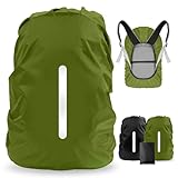 LAMA 2 Stück Rucksack Regenschutz wasserdichte Schulranzen Regenhülle mit Reflexstreifen Verstellschnalle für Wandern Klettern Camping Radfahren Reisen Outdoor Aktivitäten S 18-25L Schwarz Militärgrün