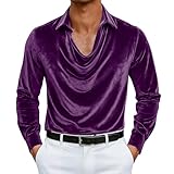 Dyhxuan Samt Oberteile Herren Wasserfall Ausschnitt Langarmshirt Festliche Party Outfits Revers Langarm T Shirt Einfarbig Freizeitshirt
