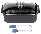 GSW 410908 Gourmet Rechteckbräter mit Grilleinsatz 40x26x11cm / Circa 8,0 L inkl, Backpinsel-Set 2-teilig, Aluguss, schwarz, 40 x 26 x 12,5 cm, 5 Einheiten