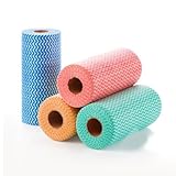 Wischtücher auf Rolle, 4 Rollen Einweg Reinigungstücher, Putztücher auf Rolle Lappen Einweg Putztücher Vliesstoffe Küchentücher Putztuch für Wohnküche Esstisch 50 Stück pro Rolle 4 Farben