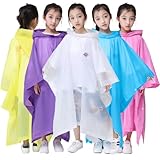 RUISHYY Regenponcho für Kinder (2 Stück), wiederverwendbar, EVA, Kinder-Regenmantel, Ponchos, Regenjacke mit Kapuze für 6–14 Mädchen und Jungen, Mehrfarbig, 5 Stück, 6-14 Jahre