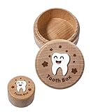 JIYIN Zahndose Milchzähne für Jungen Mädchen, Tragbare Milchzahndose aus Buche, Klassisch, Kinderzahndosen, Geschenk für besondere Anlässe, Durchmesser 5cm, Höhe 3.6cm