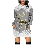 Damen-Sweatkleid, Weihnachten, mit Kapuze, Kleid, Weihnachtspullover, mittellang, 3D-Druck, Weihnachten, warm, Langarm, Weihnachtskleid mit Taschen, Kapuzen-Sweatshirt, lang, Pullover, große Größe