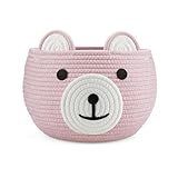 PandaEar Babykorb aus Baumwollseil, Baby-Geschenk, Kinderzimmer, Wäsche-Organizer mit niedlichem Bären-Design zur Aufbewahrung von Kleinkindern, Neugeborenen, Windelkorb mit Griff, Rosa