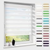 Doppelrollo klemmfix ohne Bohren, Duo Rollos für Fenster & Tür mit Bohren, Version 2025 Weiß B45 x H150cm (Stoffbreite 41cm), Sonnenschutz Klemmrollo Fensterrollo Zebrarollo Seitenzugrollo