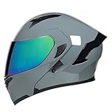 Woljay Integralhelm Klapphelm Motorrad Modularer Helm Motorrad Doppelvisier für Erwachsene Männer Frauen Moped Street Racing DOT/ECE Approved (Mittelgroß, Grau - Mehrfarbiges Visier)