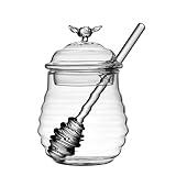 PAEFIU 500 ml Glas Honigtopf, Honigspender mit Löffel Deckel, Honigbehälter, Transparenter Glas Honigdose, Versiegelter Honigglas, Marmeladendose, für Honig, Sirup, Hause, Küche Speicherung