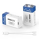 1300mAh wiederaufladbare 9V-Batterien - JUBOTY Lithium-Ionen-Akku mit Typ-c-Ladekabel für Rauchmelder, drahtlose Mikrofone, LED-Beleuchtungsgeräte und mehr (4, 9V,1300mAh)