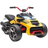 AIYAPLAY Elektro Quad für Kinder, 12V Kinderquad mit 3 Rädern, Vorwärts-, Rückwärtsfunktion, MP3-Player, Hupe, 2 Geschwindigkeiten, LED-Leuchten Kinderfahrzeug 3-5 km/h, für 3-8 Jahre, Gelb