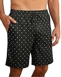 Demegimi Schlafanzughose Herren kurze Schlafhose Baumwolle Sommer Schlafshorts Shorty Pyjama mit Palmenmuster Schwarz