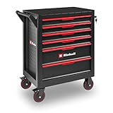 Original Einhell Werkstattwagen leer (6 Schubladen, Interlock-System, kugelgelagerte Führungsschienen, belastbar bis 135 kg, mobil mit Feststellrollen)