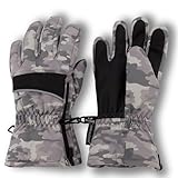 Andy & Evan Wasserdichte Schneehandschuhe für Kinder, Winterhandschuhe, seitliche Reißverschlüsse, Touchscreen, Ski, Snowboard, Rodeln, mit warmen Fleece-Handflächen, Camo, Größe 9–10