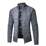 Beokeuioe Strickjacke Herren mit Reißverschluss Strickpullover Stehkragen Patchwork Gefüttert Übergangsjacken Winterjacke Cardiganjacke Pulloverjacket Business Freizeitjacket