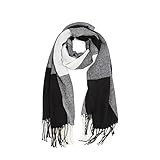 Miss Lulu Schal für Herren, kariert, Winter, warm, weich, Wolle, Schals mit Quaste, großes Schottenkaro, Schwarz , L