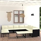 WEMYUFURN 12-TLG. Garten-Lounge-Set mit Kissen Poly Rattan Schwarz, Outdoor-Sitzgruppe, Terrassen-Lounge-Set, Garten-Couchgarnitur - Wetterbeständig, Komfortabel - für Terrasse, Garten und Balkon