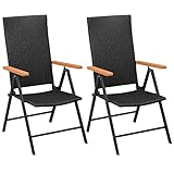ILLUCIONE Rattan-Stapelstühle, stapelbare Gartenstühle, 2 Stück, Polyrattan, schwarz, Polyrattan, Esszimmerstühle, Gartenstühle aus schwarzem Polyrattan, wetterbeständig, langlebig für Ihren Garten,